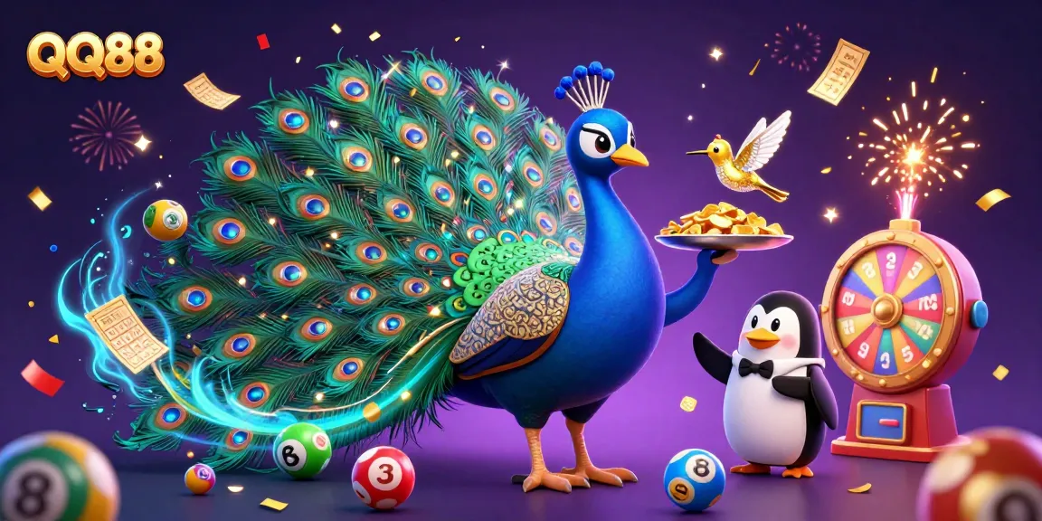 Experience thrilling gaming excitement with QQ88's vibrant lottery and prize elements.
