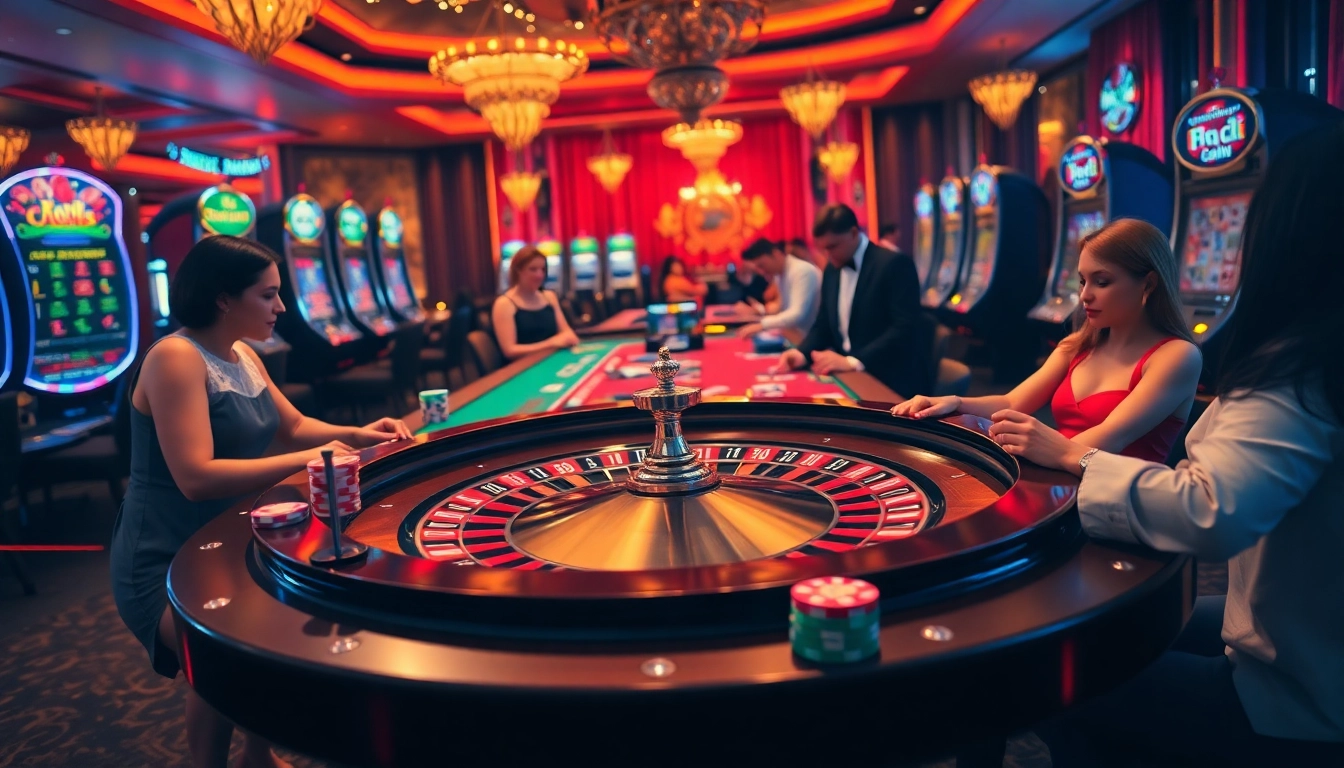 Exciting gaming experience at https://rr88.mov/ featuring roulette, poker chips, and vibrant slot machines.