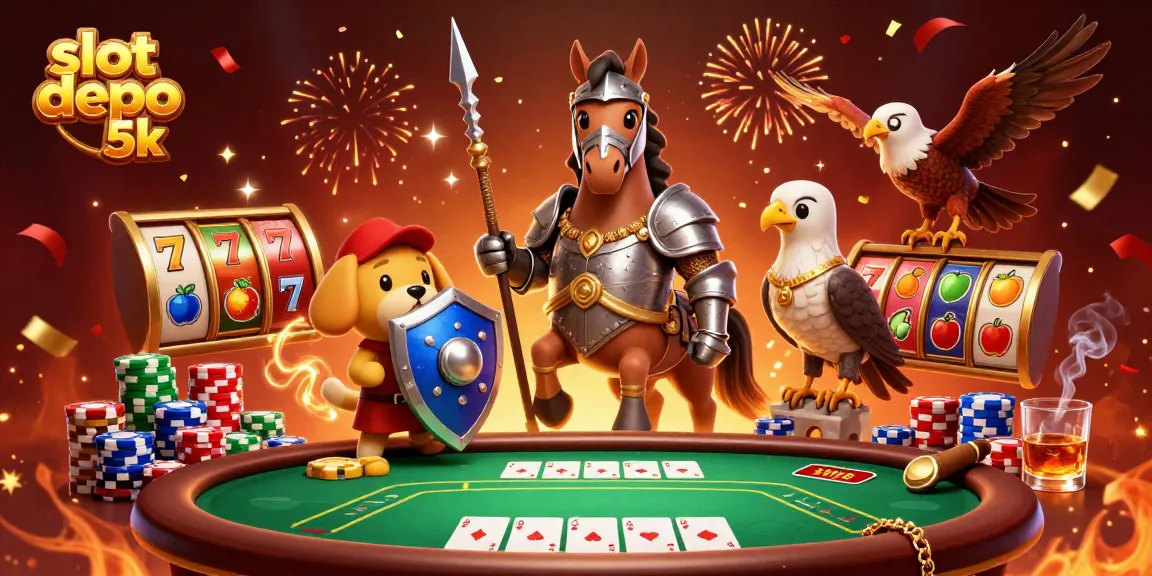 Spin the reels with slot depo 5k in this vibrant 3D casino illustration showcasing action and excitement.