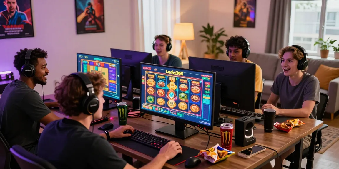 Players enjoying the Lucky365demo experience with vibrant slot game graphics in a cozy gaming environment.