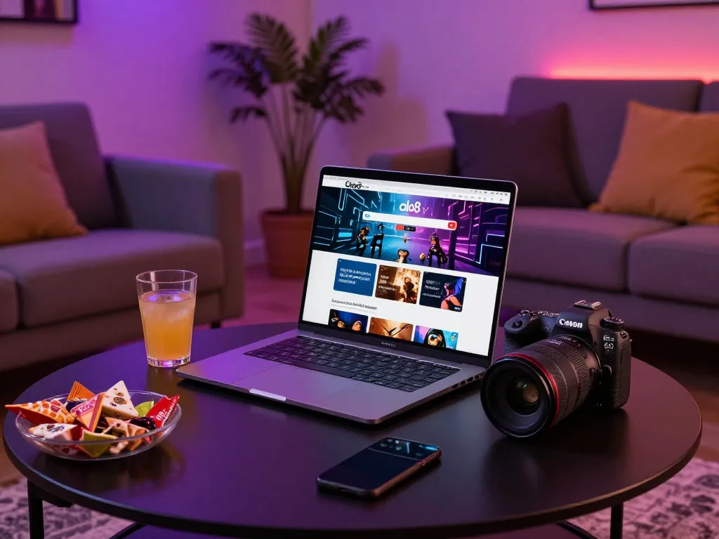 Engaging online betting experience at trang chủ alo8 with laptop and ambient home setup.