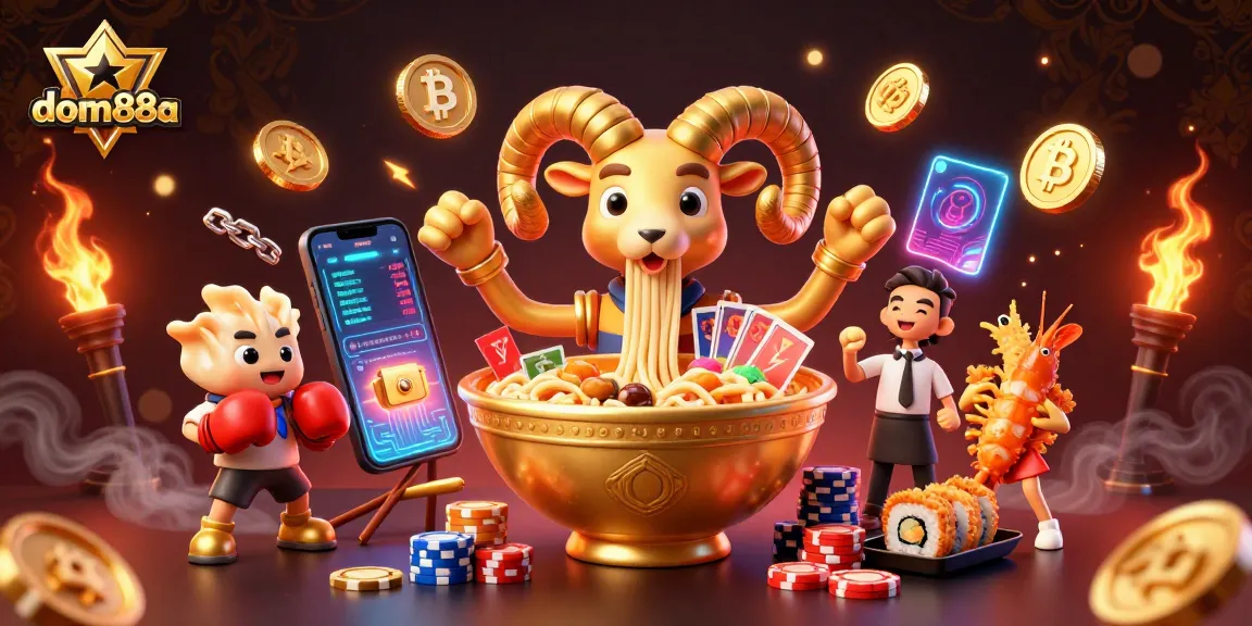 Engage with dom88a's exciting gaming experience, featuring a vibrant casino scene with unique characters and rich game elements.