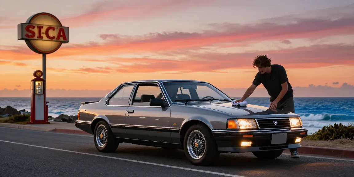Classic 1988 Holden SV88 being detailed at sunset on a coastal road