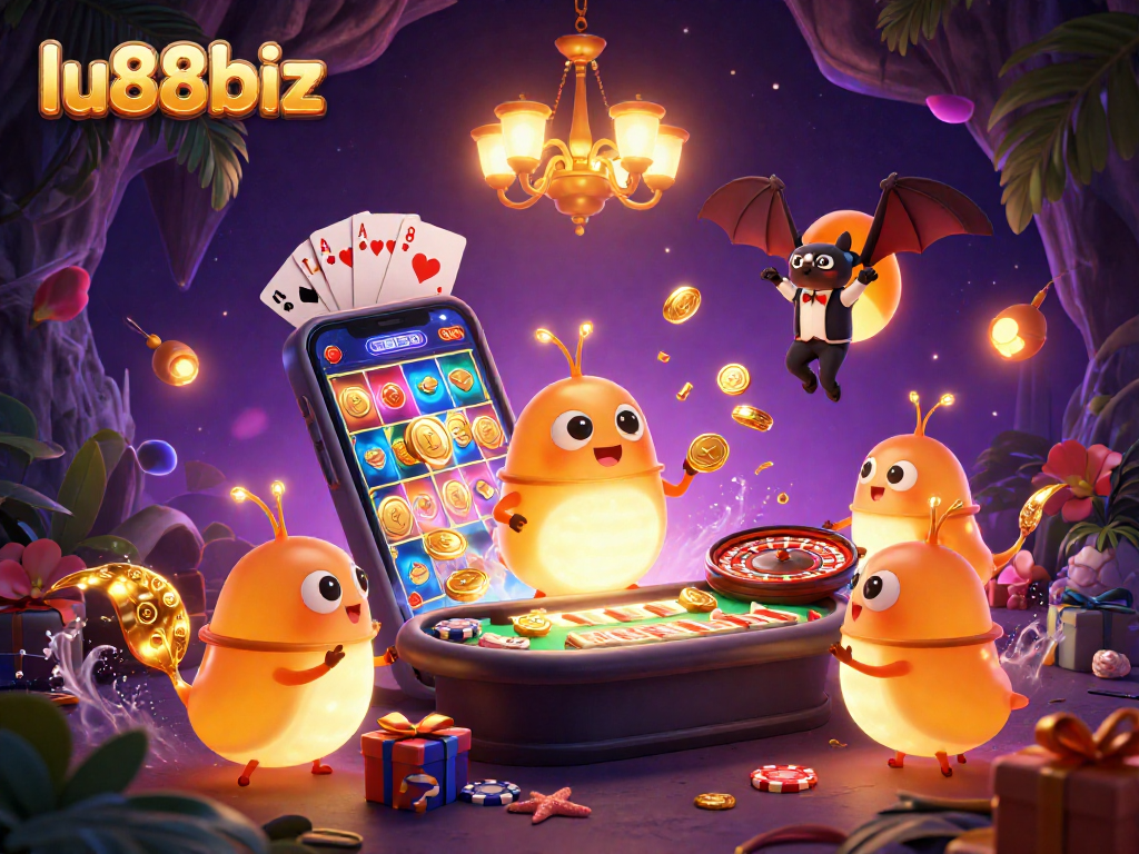 lu88biz illuminates online play with dazzling glowworms in a cave casino scene