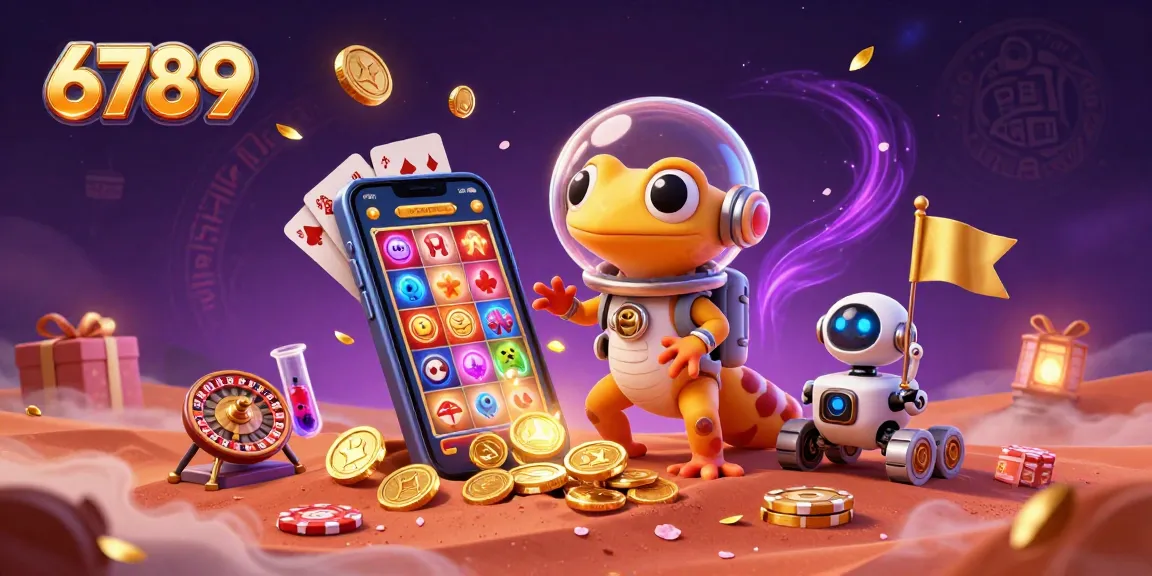 Experience 6789 with a vibrant scene of a Martian gecko playing casino games and winning big.