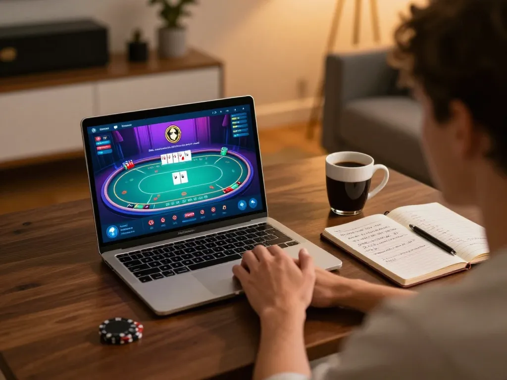 Experience sun win poker excitement with a player focused on strategy at home in a cozy atmosphere.