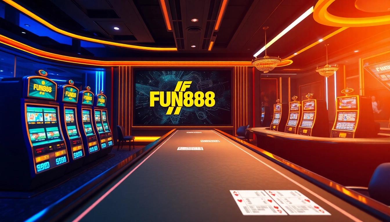 Experience the excitement of FUN88 with a lavish online gambling environment featuring vibrant game elements.