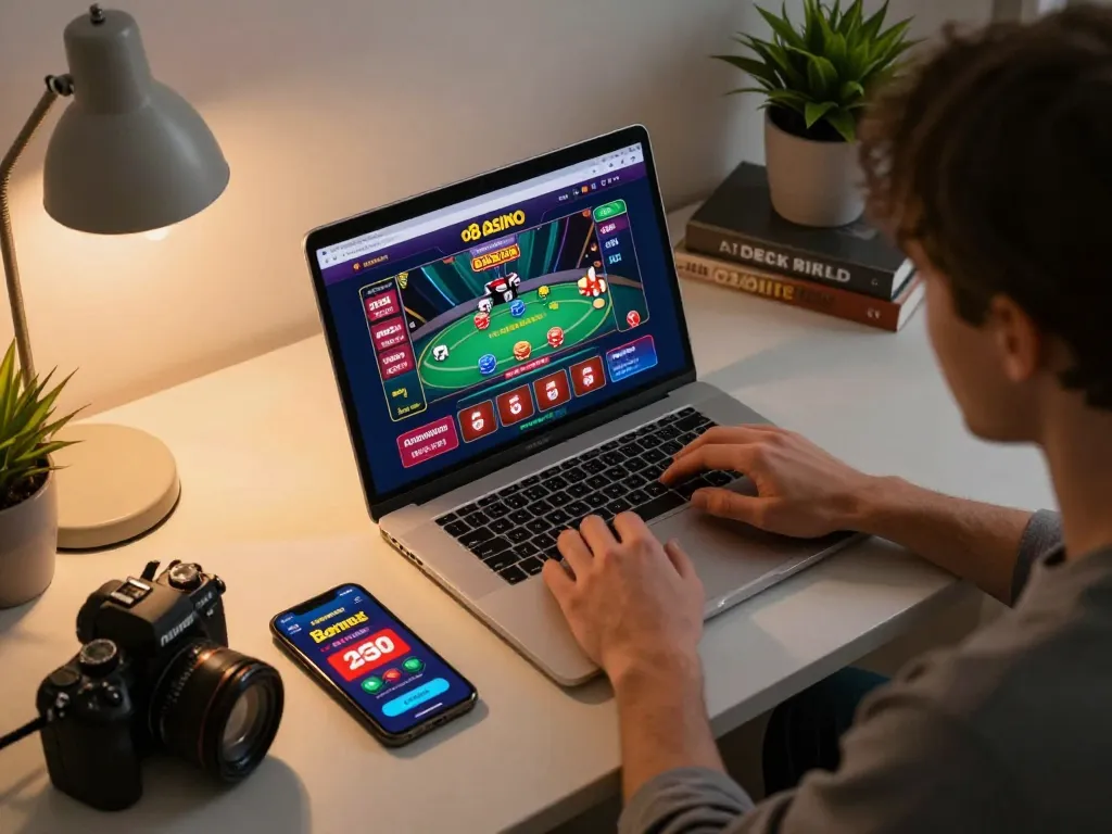 Engaging gameplay action at o8 casino with player focused on online poker game
