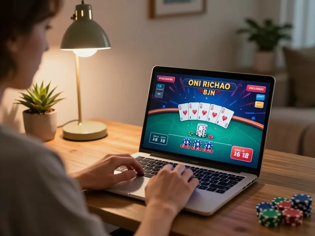 Engaging in online gambling at ww88 from a cozy home setup with a laptop
