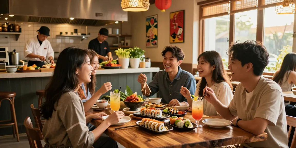 Vibrant dining experience at RED88 with friends sharing Asian fusion dishes and cocktails.
