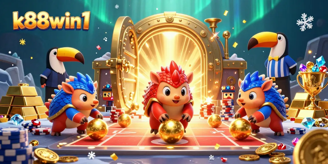 Engage with the exciting k88win1 casino experience as exuberant pangolins roll golden balls amidst poker chips.