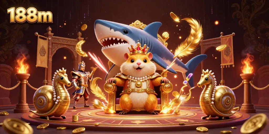 Experience thrilling gaming with 188m's vibrant casino-themed illustration featuring unique characters.
