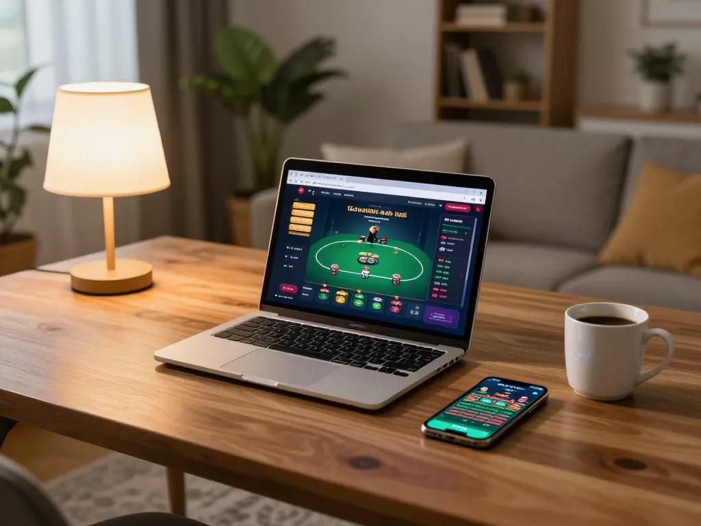 Gamblers engaging with okwin68 app on mobile devices while seated in a cozy home environment.