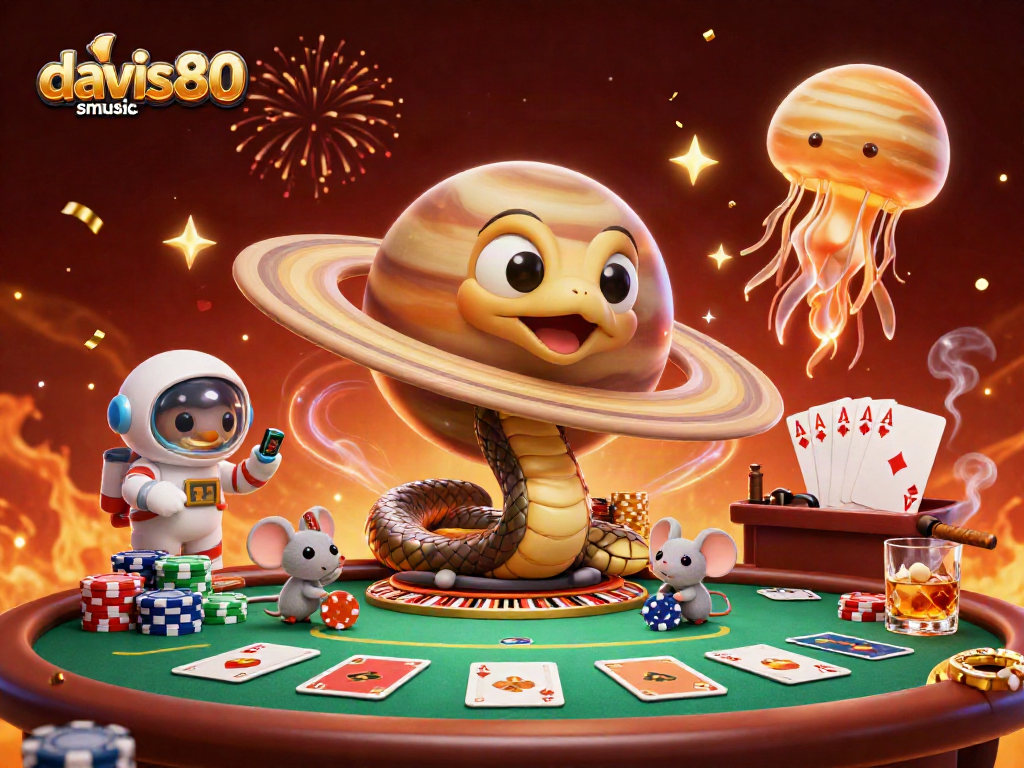 Davis80smusic captures a vibrant casino scene with a 3D snake roulette and astronaut mice betting.