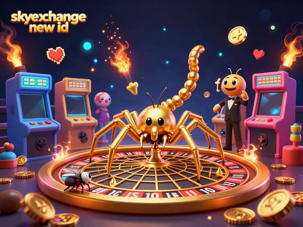 Catch exciting moments with skyexchange new id featuring a golden spider and centipede in a vibrant casino scene.