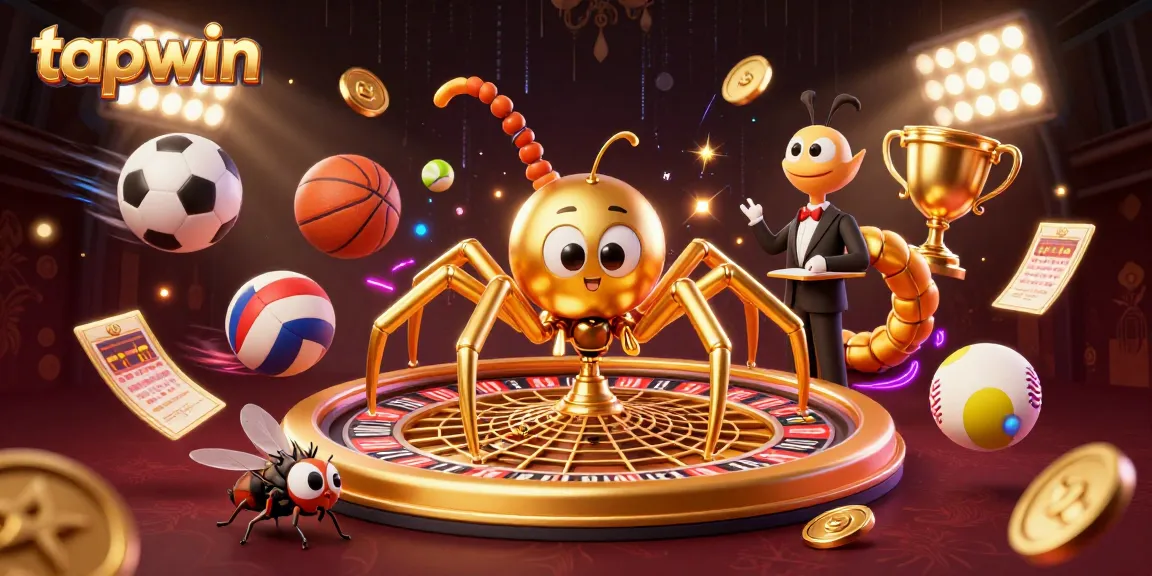 Engage with tapwin's exciting betting world featuring a golden spider roulette wheel and a dynamic sports theme.