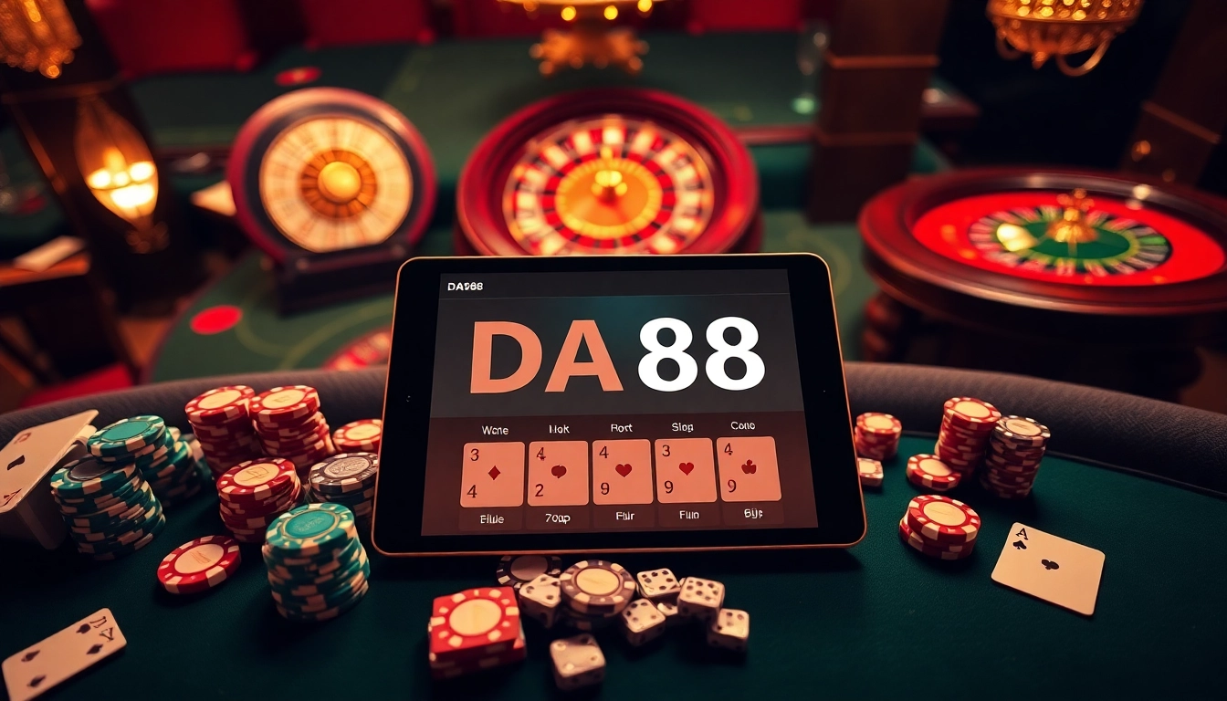 Experience the excitement of DA88 online gambling at luxurious casino tables with vibrant ambiance.