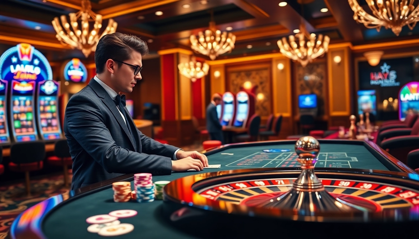 Players enjoy thrilling games at HAY88's luxurious casino environment.