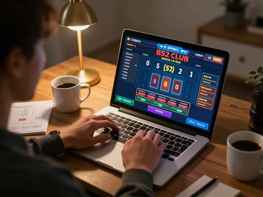 B52 Club player experiencing immersive online gaming with strategic notes visible.