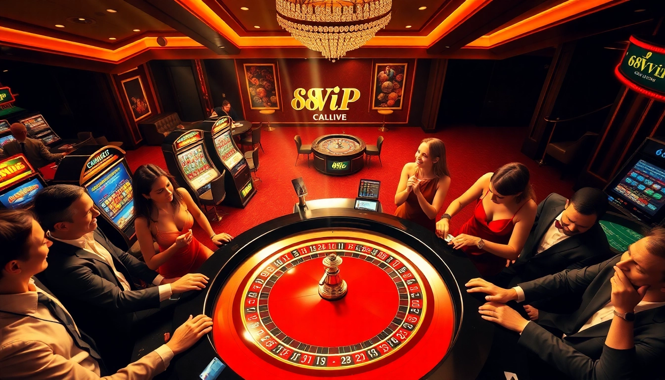 Exciting casino scene featuring 68VIP’s roulette table and engaged players.