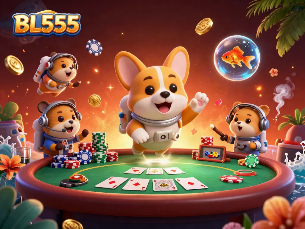 Experience BL555’s thrilling gaming atmosphere in a space-themed casino illustration.
