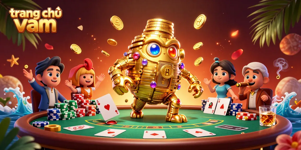 Win big at trang chủ vmax with a vibrant casino scene featuring a golden golem and poker action.