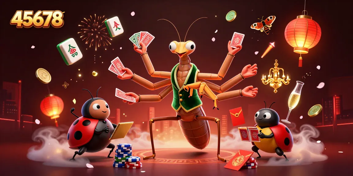 Experience thrilling gameplay with 45678 while the mantis card sharp deals cards in a vibrant casino scene.