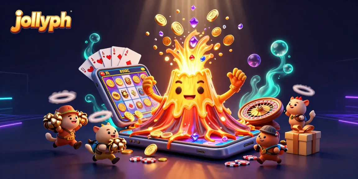 Win big with jollyph in this vibrant 3D casino scene featuring golden treasures and thrilling games.