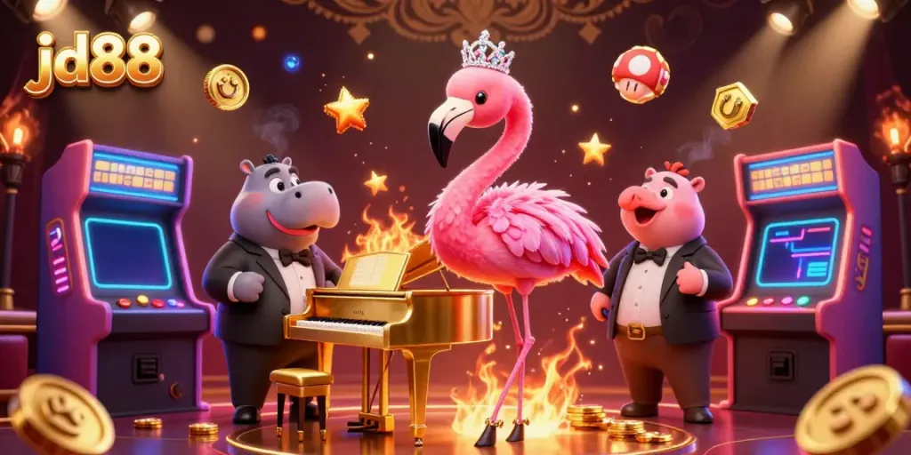 Experience the vibrant casino atmosphere at jd88 with cartoon characters and dynamic gaming elements.