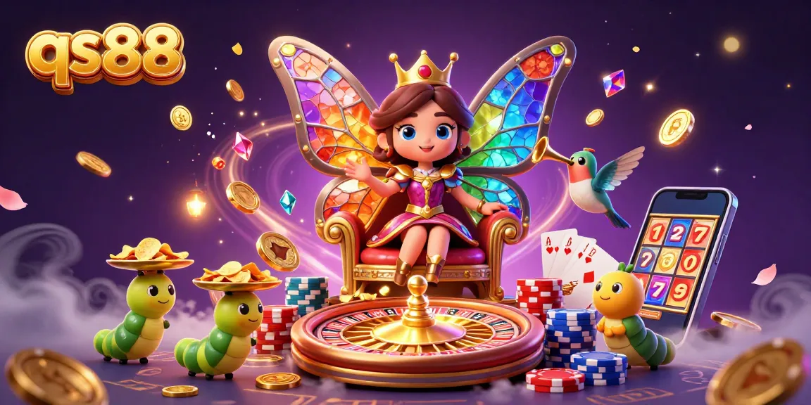 Spin the qs88 roulette wheel amidst a vibrant casino scene with cascading gold and dazzling gems.