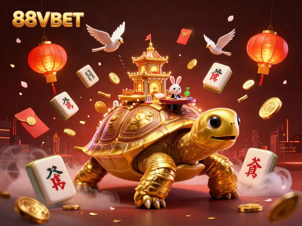 Experience the excitement of 88VBET with a vibrant casino scene featuring a golden tortoise and animated elements.