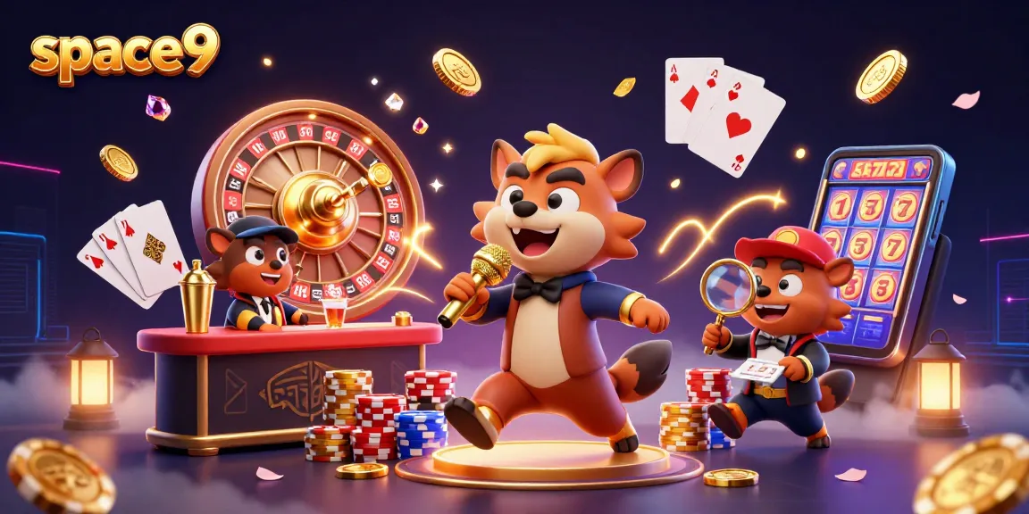 Experience the excitement of space9 casino with hyenas enjoying games, comedy, and vibrant action.