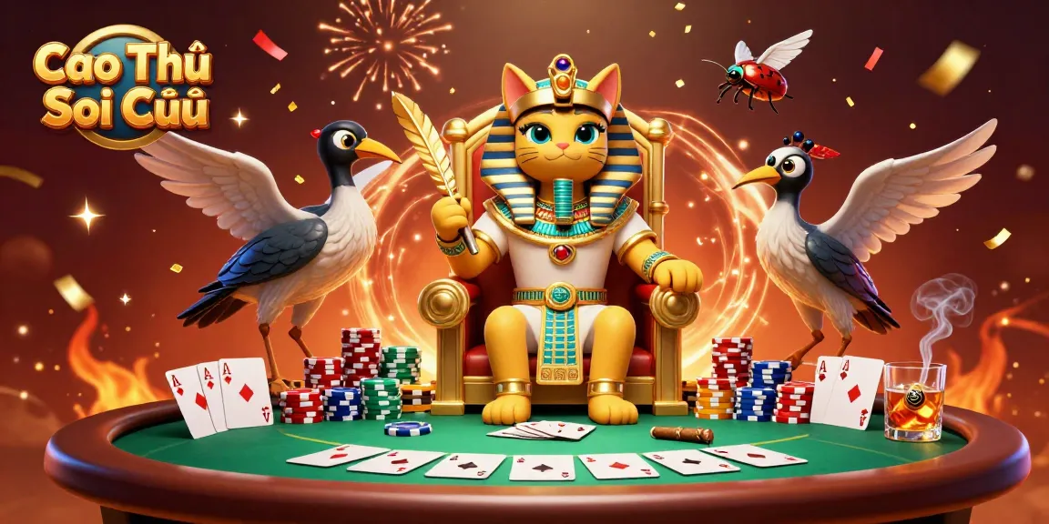 Cao Thủ Soi Cầu showcases a vibrant casino scene with characters and poker elements creating an engaging atmosphere.