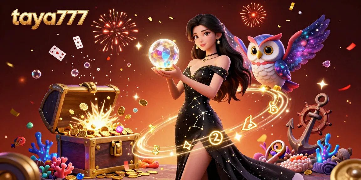 Engage with taya777 for exciting gaming, featuring a woman in a magical scene with golden elements.