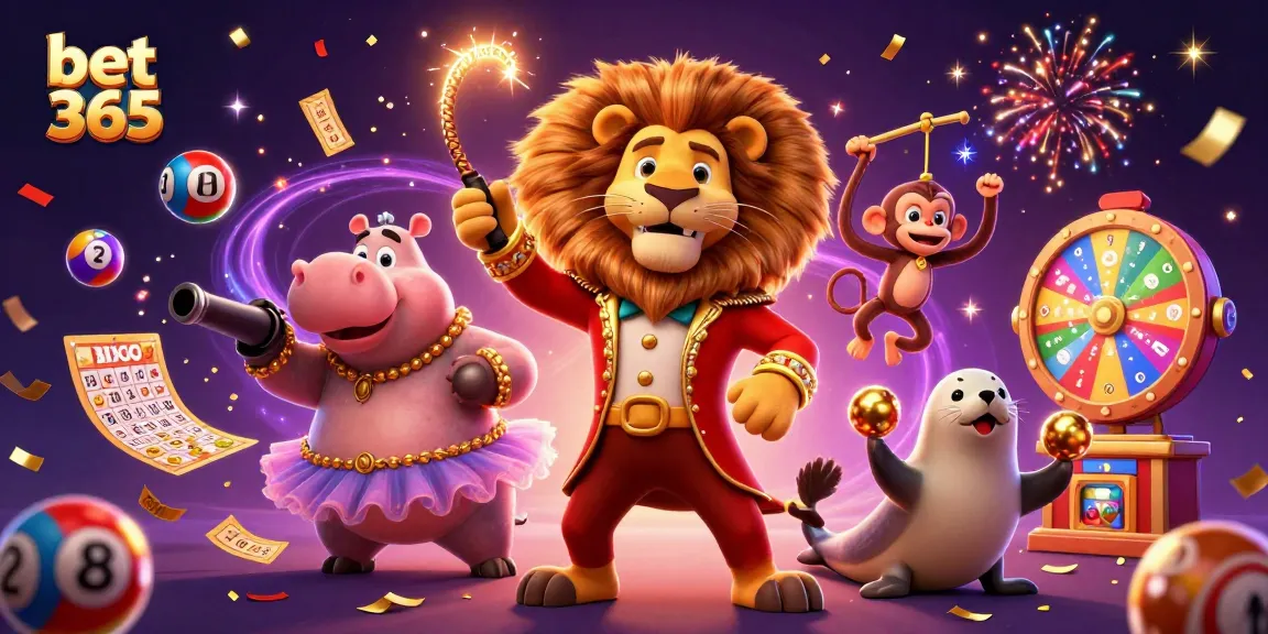 Engage with Bet 365's vibrant gaming world, featuring colorful lottery elements and dynamic characters.
