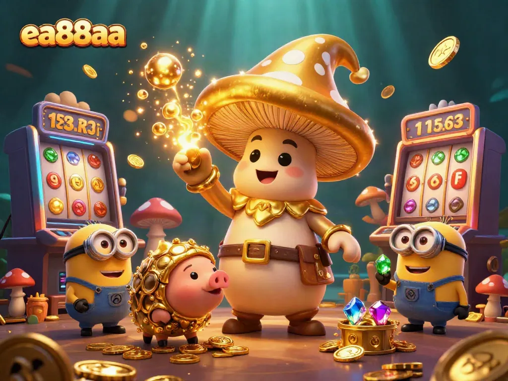 Experience the thrill of ea88aa with vibrant slot machines and treasure-seeking mushroom characters.