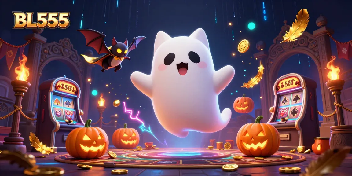 Engage with thrilling games at BL555 as the ghost cat and vampire bat explore a haunted casino.