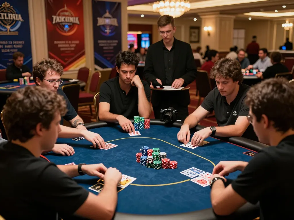 net88 poker tournament scene with players focused on gameplay and colorful chips stacked up.