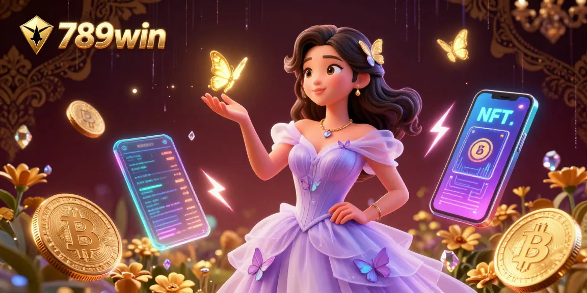 Experience thrilling gaming at 789win with a stunning illustration featuring casino elements and cryptocurrency.