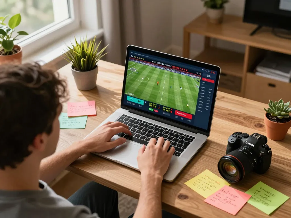 Engaging scene of online sports betting at 23win168, showcasing a player reviewing odds and strategies.