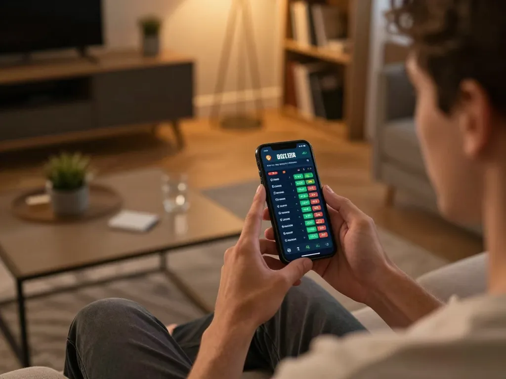 Engaging in live sports betting on a smartphone while focused on 7mz betting odds.