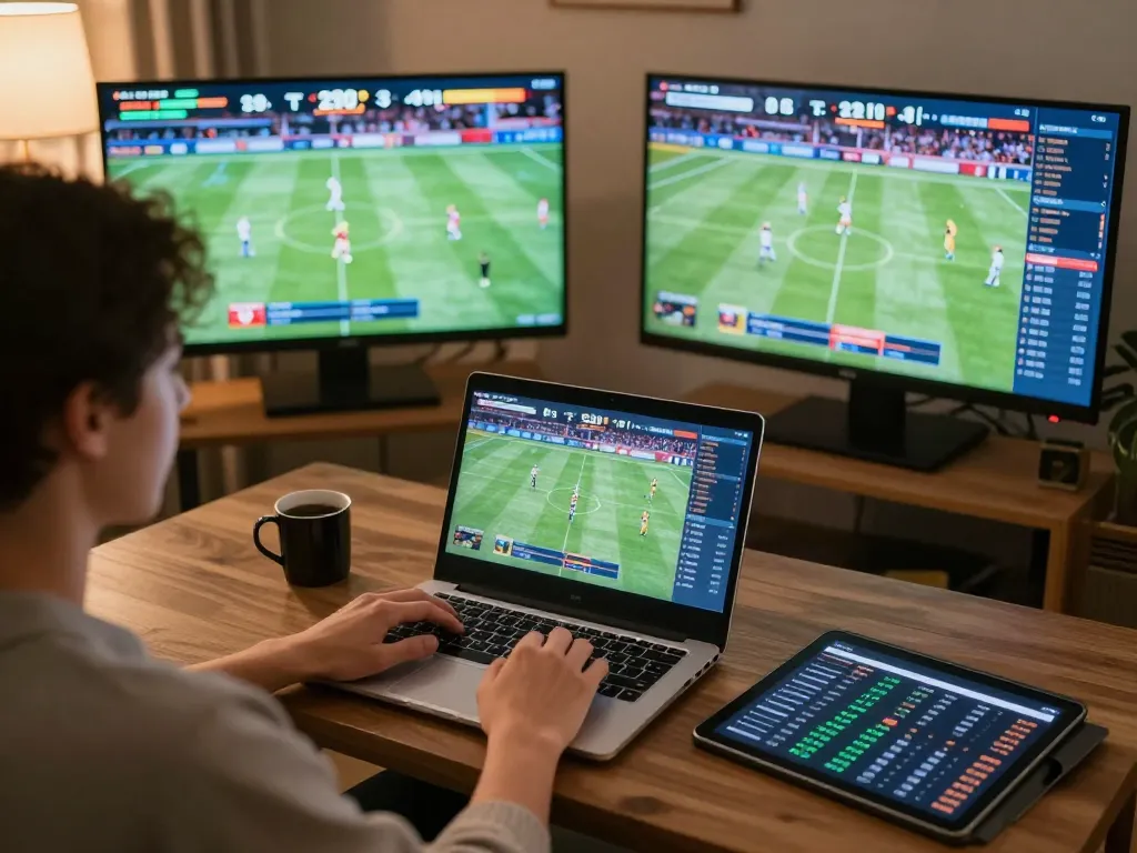 Soi Kèo betting strategy being implemented on multiple devices during an online sports betting session
