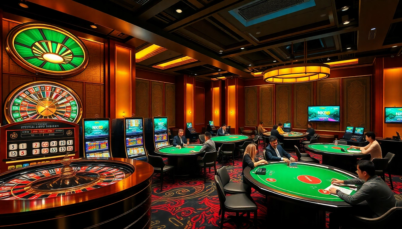 Experience NK88 casino online with vibrant games and professional gamblers enjoying high stakes.