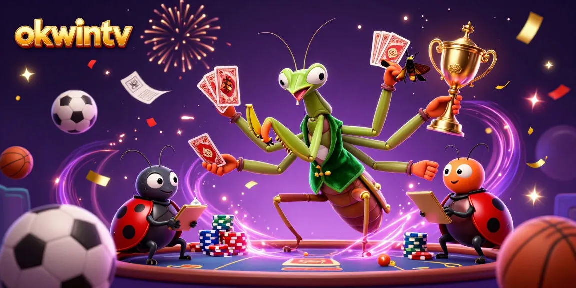 Bet on sports with okwintv in a lively scene featuring colorful sports balls and dynamic betting action.
