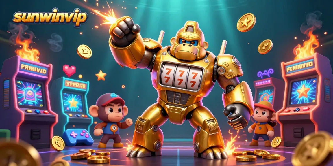 Experience thrilling gameplay with sunwinvip as a golden gorilla mech unleashes exciting casino adventures.